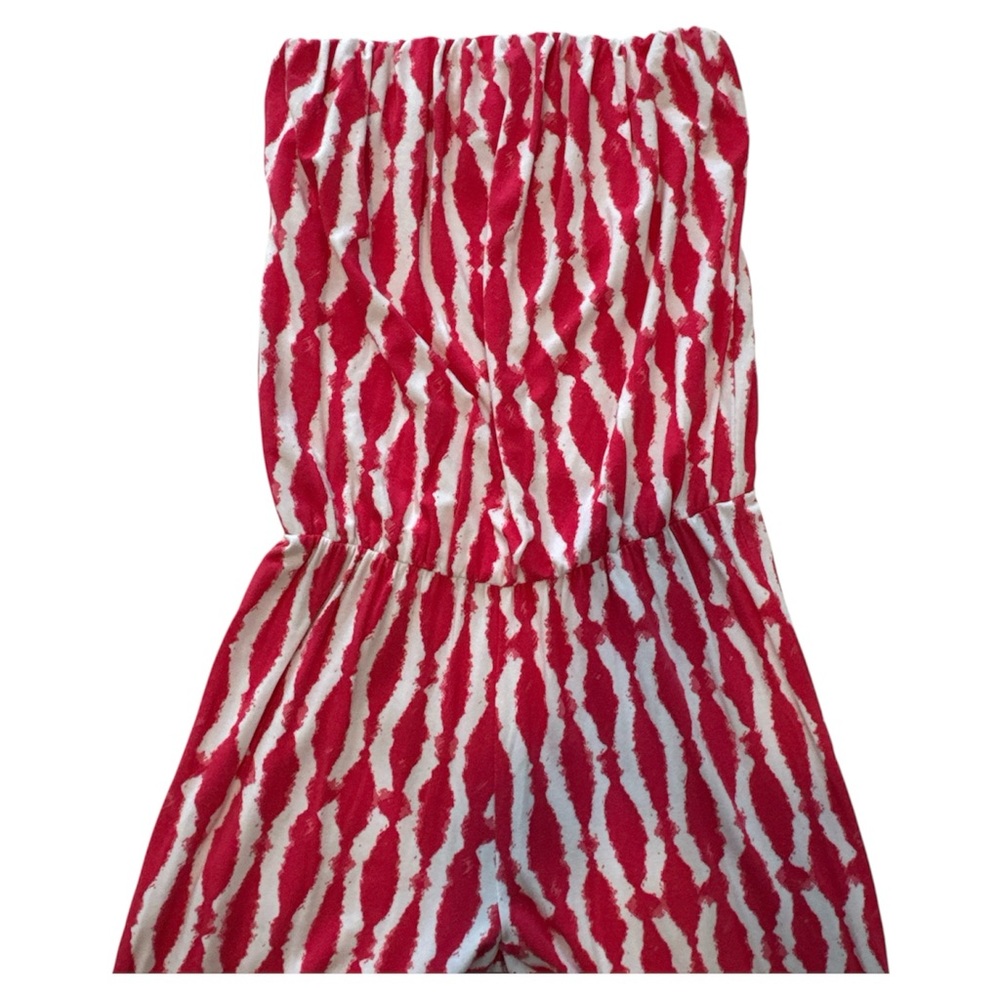 Tart Pink and White Strapless Jumpsuit Romper